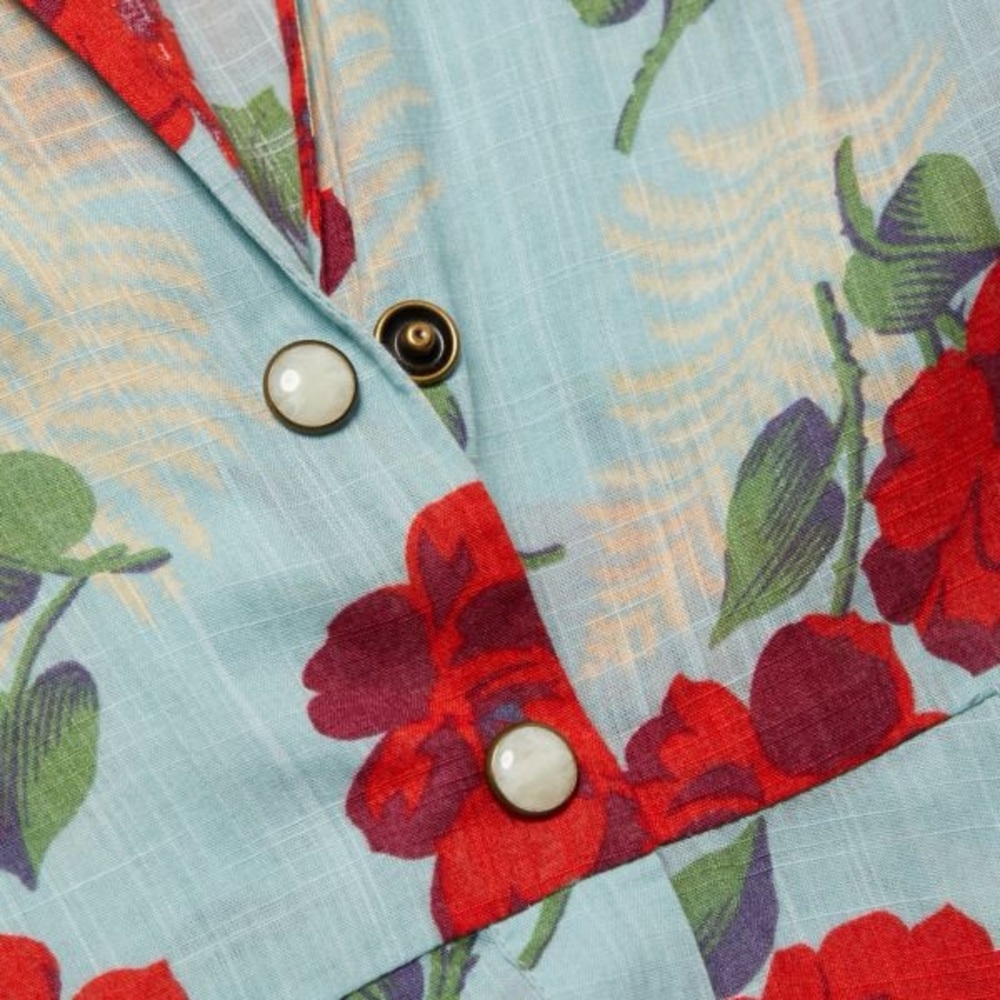 The Great Bridge Floral Midi Dress Blue Red Cotton Size 0 / XS - Picture 11 of 15